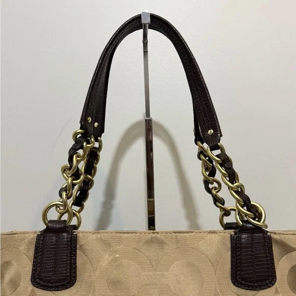 Coach Madison Signature Tan Sateen Canvas Tote with Dark Brown Leather Trim - Picture 7 of 16
